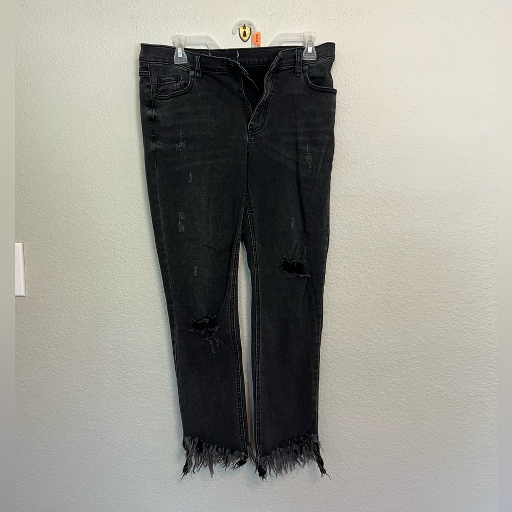 Free People Black Skinny Jeans with Frayed Bottoms